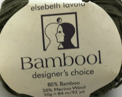 Bamboo yarn ball with 'Bambool' label on a white background