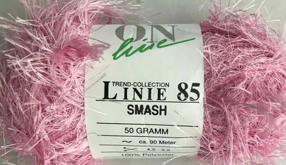 Pink yarn with a label indicating 'Trend Collection Linie 85 Smash' on a white background