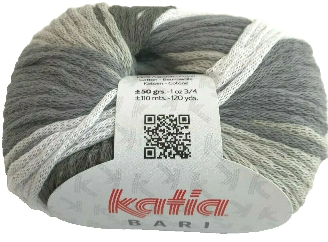 Ball of yarn with a label showing the brand 'Katia' on a white background