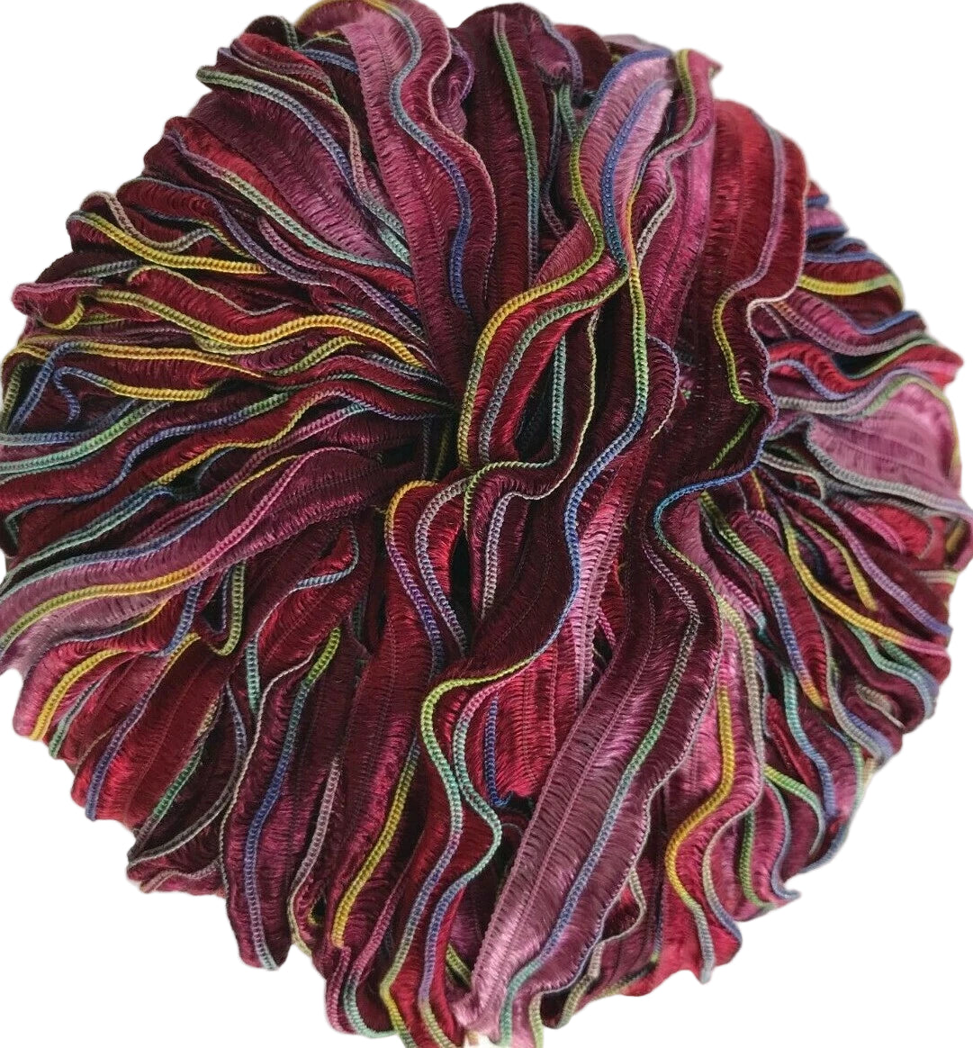 Multicolored textured fabric swatch on a white background