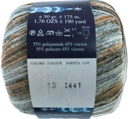 Yarn ball with label on a light blue background