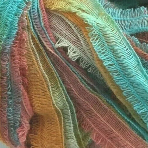 Close-up of colorful fabric with a textured pattern
