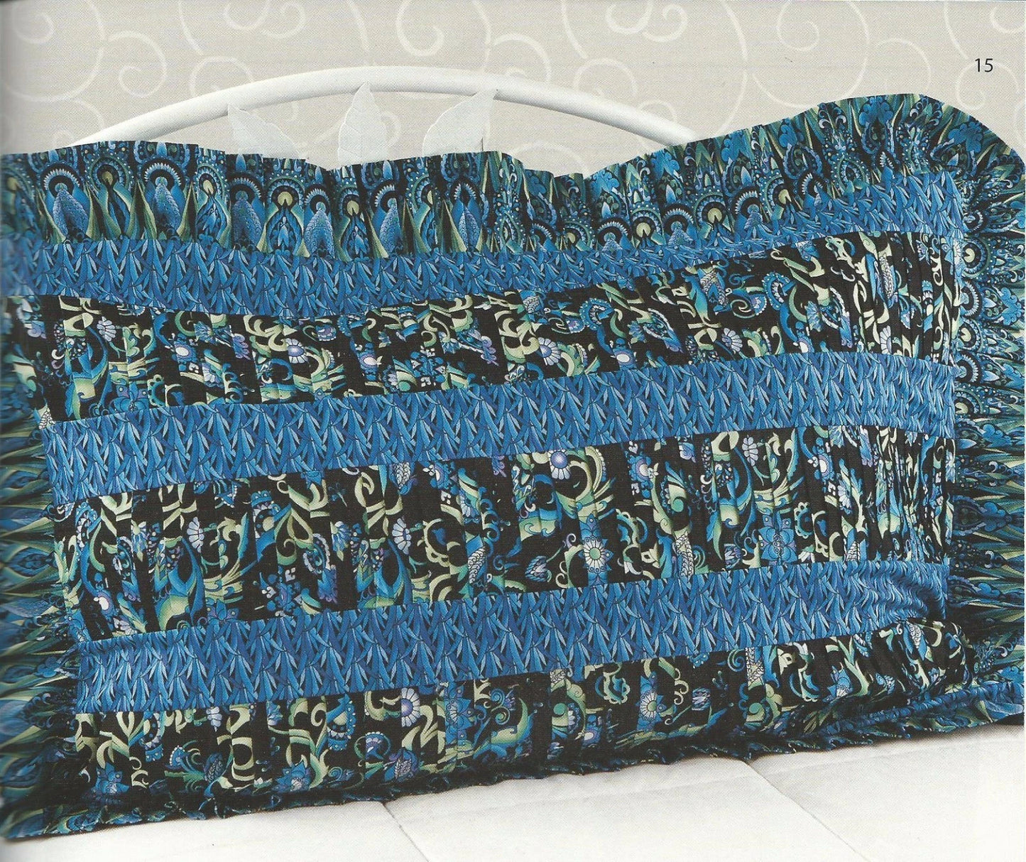 Blue and black patterned fabric on a white background