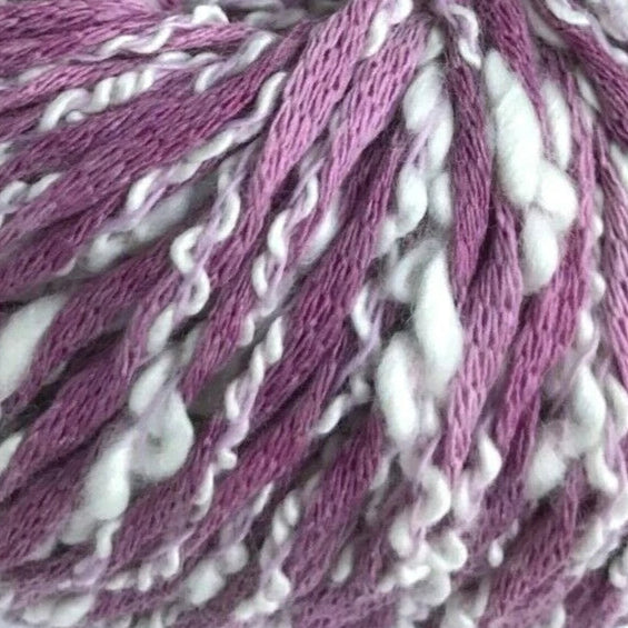 Close-up of purple and white braided yarn