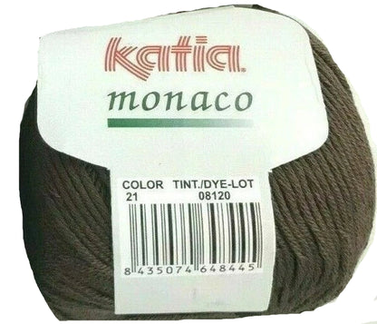 Ball of yarn with a Katia Monaco label on a white background