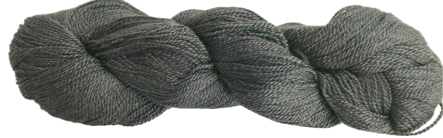 Gray skein of yarn on a white background