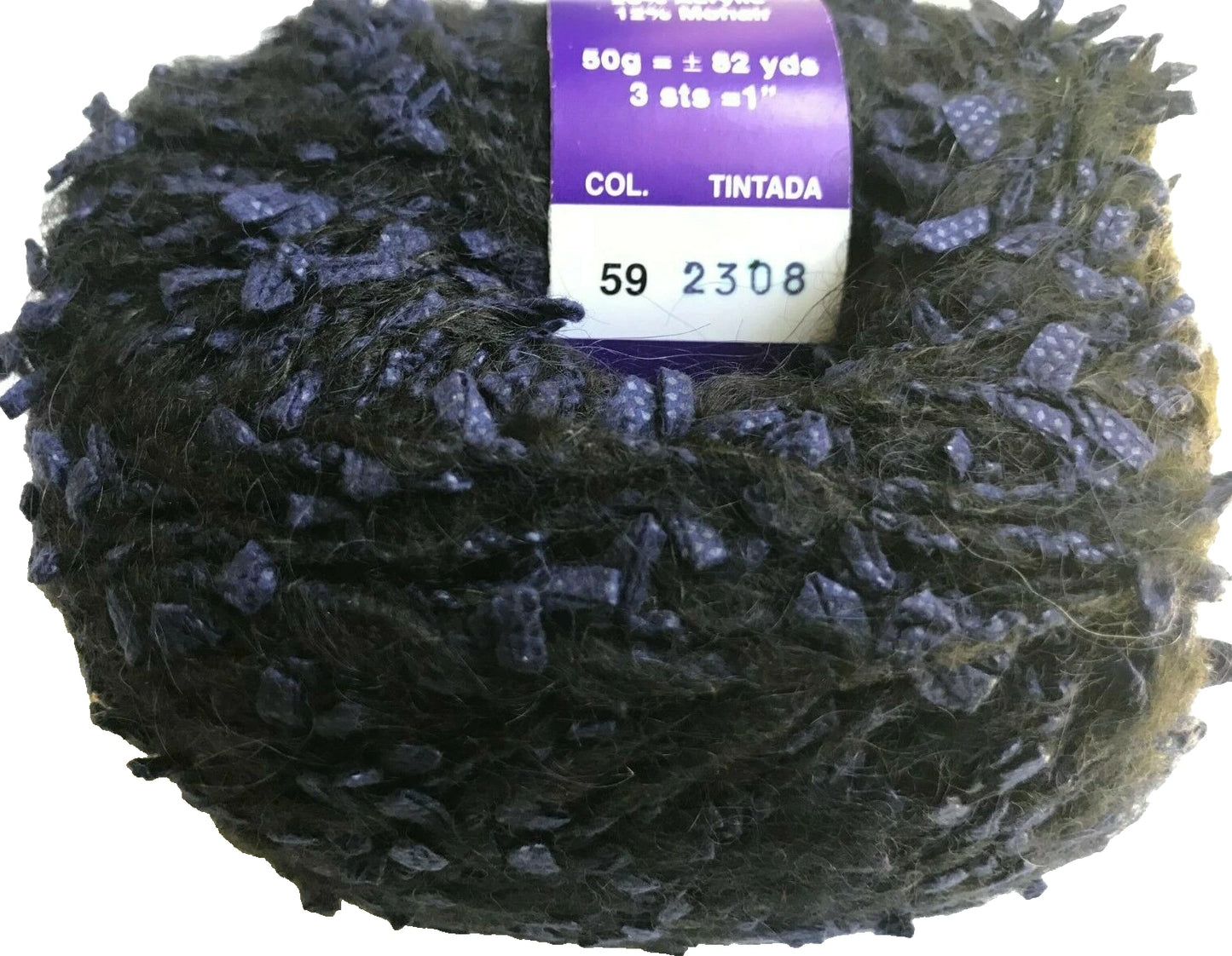 Ball of yarn with a label on a white background