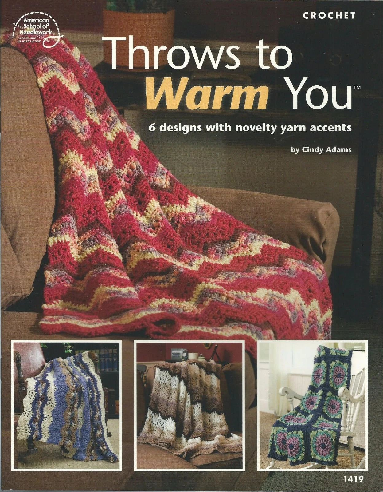 Book cover of 'Throws to Warm You' with a crocheted blanket and pattern images.