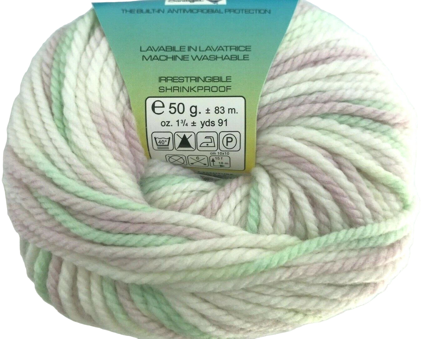Ball of yarn with a label on a white background