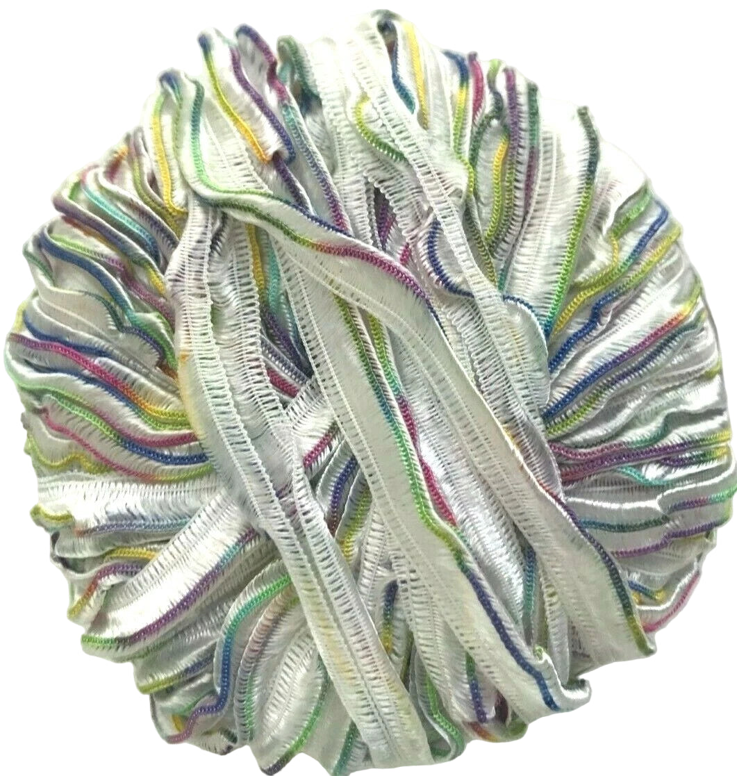Multicolored ribbons in a ball on a white background