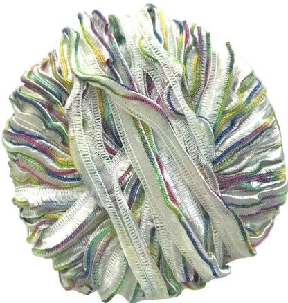 Multicolored ribbons in a ball on a white background