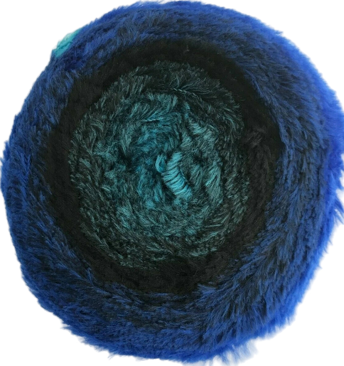 Roll of blue and green fabric on a white background
