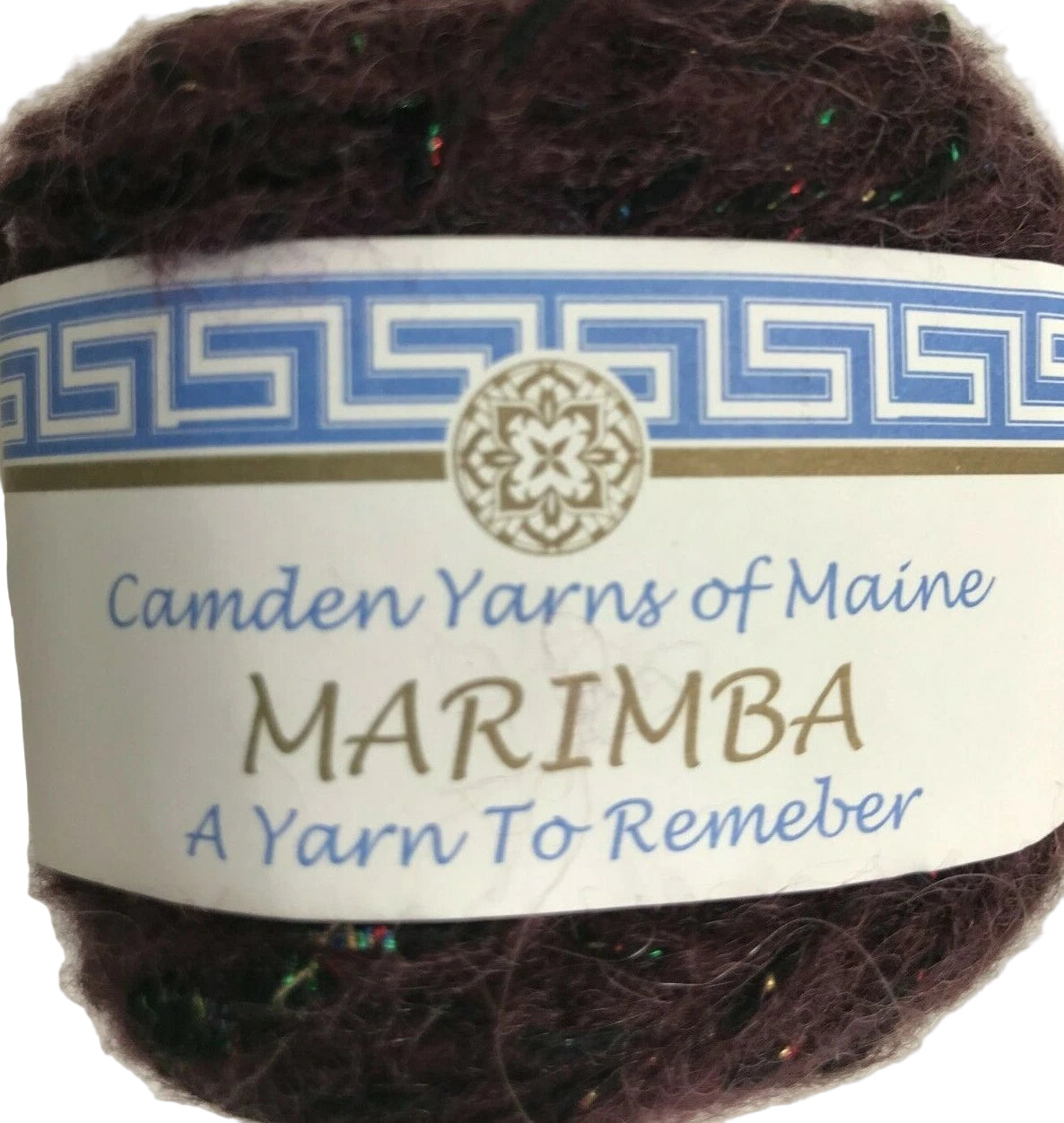 Camden Yarns of Maine Marimba yarn with label on a white background