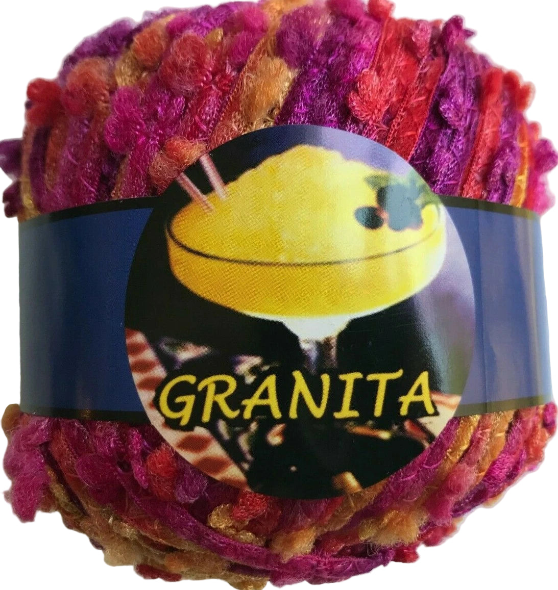 Colorful yarn ball with a 'GRANITA' label on a white background