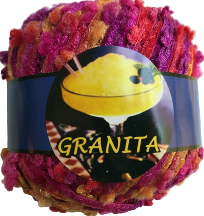 Colorful yarn ball with a 'GRANITA' label on a white background