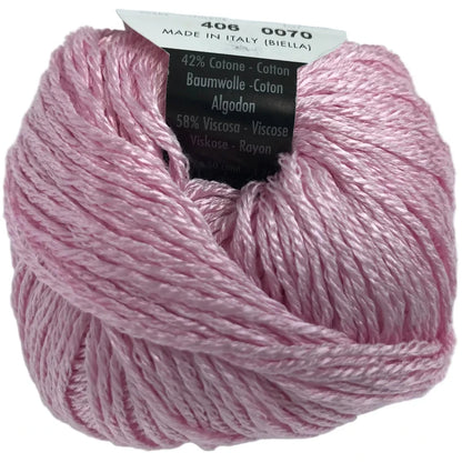 Pink yarn ball with a label on a white background
