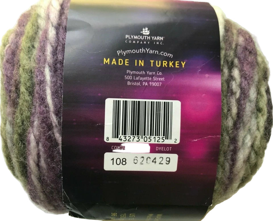 Ball of yarn with Plymouth Yarn label on a white background