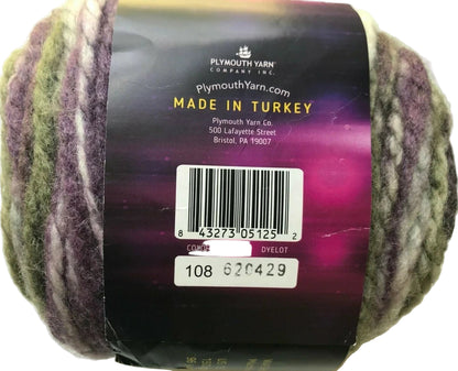 Ball of yarn with Plymouth Yarn label on a white background