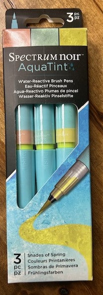 A three-pack of Spectrum Noir AquaTint water-reactive brush pens in the 'Shades of Spring' color set.