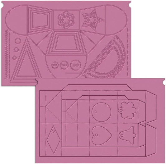 Pink embossing folder with geometric shapes on a white background