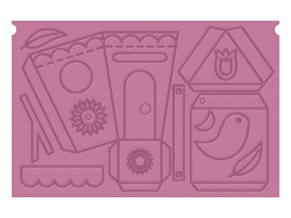 Decorative pink mat with abstract shapes and patterns on a white background