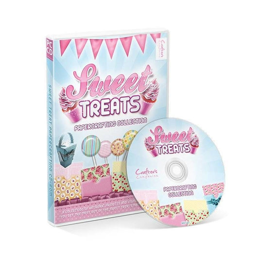Sweet Treats papercrafting collection with packaging and CD on a white background